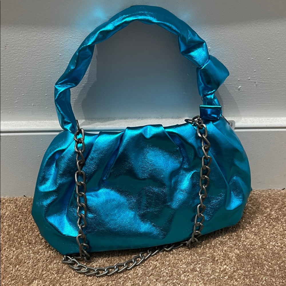 Metallic Blue Chain Shoulder Bag